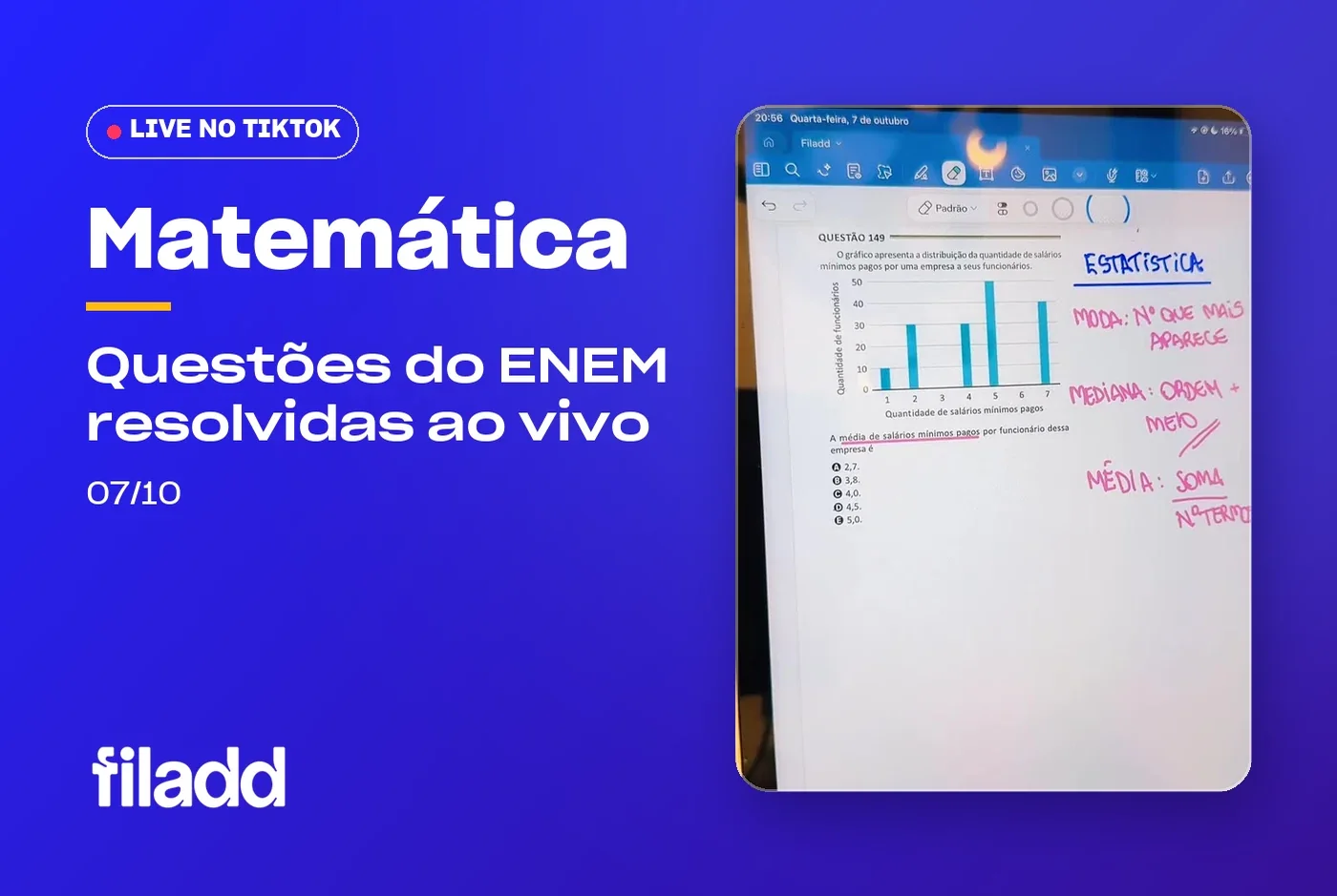 Live de Matemática no TikTok: questões do ENEM resolvidas (07/10)